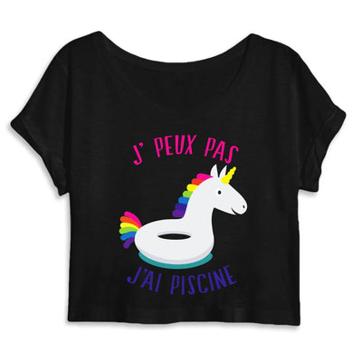 Crop top licorne j'peux pas j'ai piscine noir coton bio 