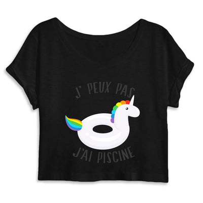 Crop top licorne j'peux pas j'ai piscine noir coton bio 