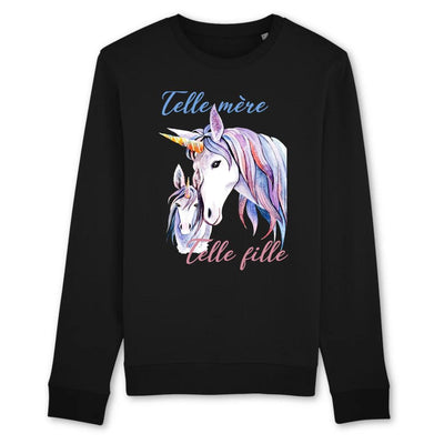 Sweat-shirt licorne telle mère telle fille noir coton bio 