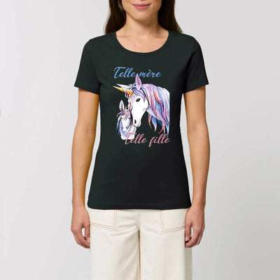 T-shirt licorne telle mère telle fille noir coton bio 