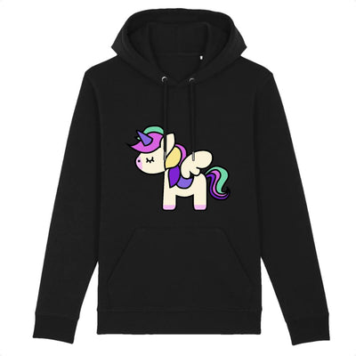 Hoodie licorne cute coton bio noir impression avant