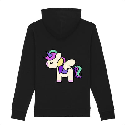 Hoodie licorne cute impression dos coton bio noir
