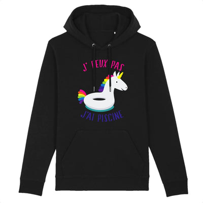 Sweat bouée licorne j'peux pas j'ai piscine coton bio noir