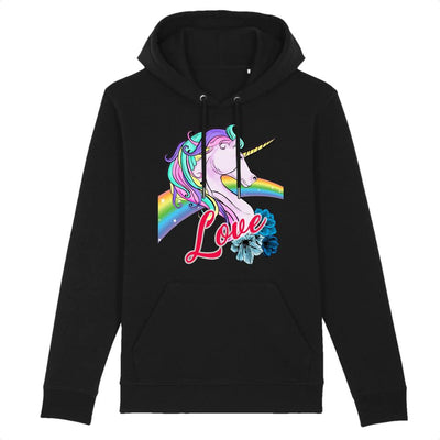 sweat hoodie licorne love noir coton bio 