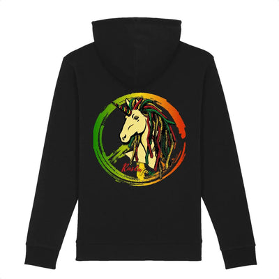 sweat hoodie licorne rastafari noir coton bio verso