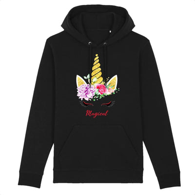 sweat hoodie licorne magical noir coton bio 