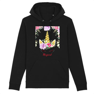 sweat hoodie licorne magical avec fleurs noir coton bio 