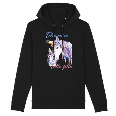 sweat hoodie licorne telle mère telle fille noir coton bio 
