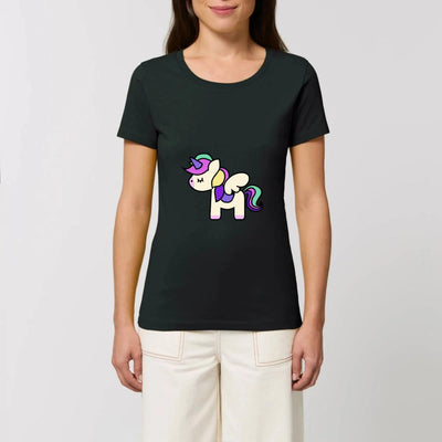 T-shirt licorne cute femme noir coton bio 