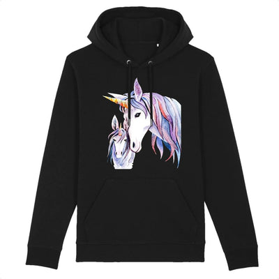 sweat Hoodie licorne mère fille noir coton bio 