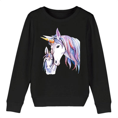 Sweat-shirt licorne mère fille noir coton bio 