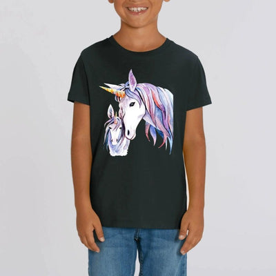 T-shirt licorne mère fille enfant noir coton bio 