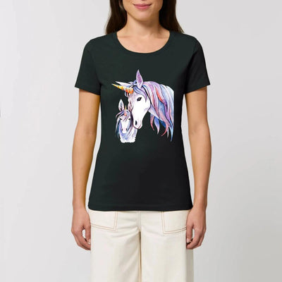T-shirt licorne mère fille femme noir coton bio 