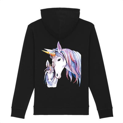 Hoodie licorne mère fille noir coton bio de dos