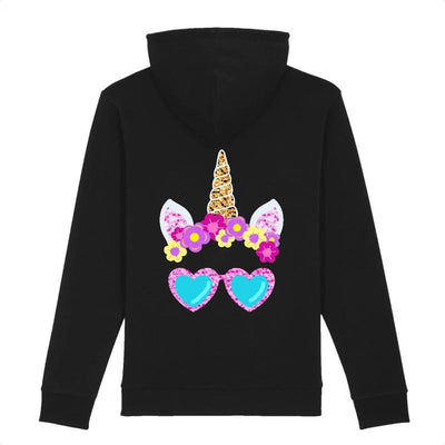 Hoodie licorne lunettes de soleil noir dos coton bio 