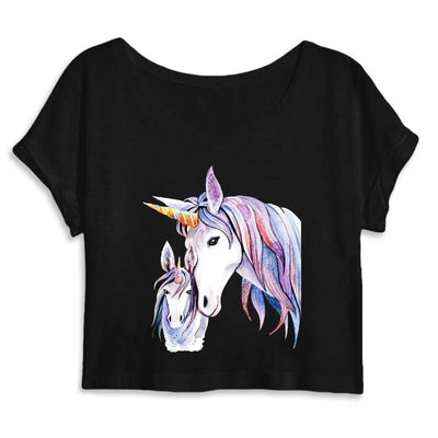 Crop-top licorne mère fille noir coton bio