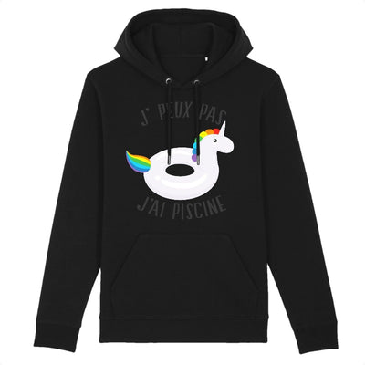 sweat hoodie licorne j'peux pas j'ai piscine noir coton bio