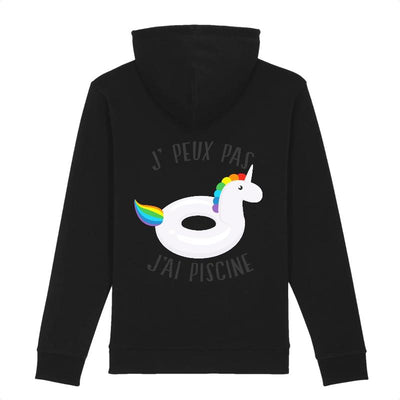 Hoodie licorne je peux pas piscine noir coton bio