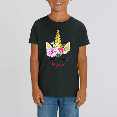 t-shirt licorne magical enfant noir coton bio