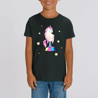 t-shirt licorne qui pète enfant noir coton bio