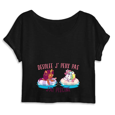 Crop top licorne désolée j'ai piscine noir coton bio