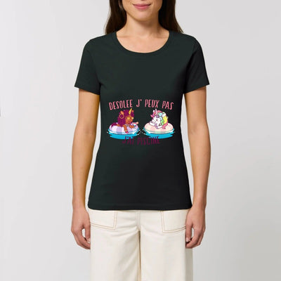T-shirt licorne désolée j'ai piscine noir coton bio