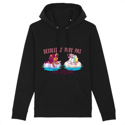 Hoodie licorne désolée j'ai piscine noir coton bio