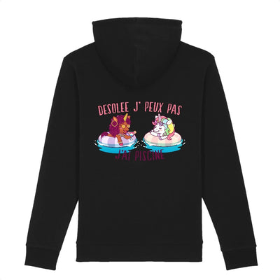 Hoodie licorne désolée j'ai piscine noir coton bio dos