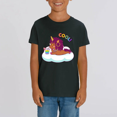 t-shirt licorne cool curly enfant noir coton bio