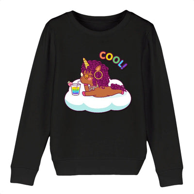 Sweat licorne cool curly enfant noir coton bio