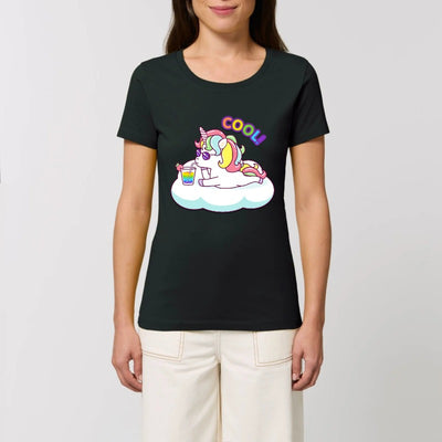 t-shirt licorne cool femme noir coton bio