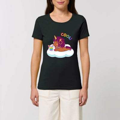 t-shirt licorne cool curly femme noir coton bio