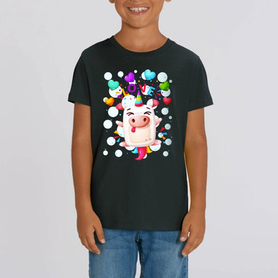 t-shirt licorne crazy love enfant noir coton bio