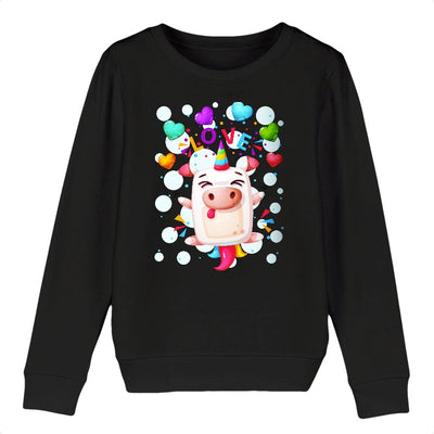 Sweat licorne crazy love enfant noir coton bio