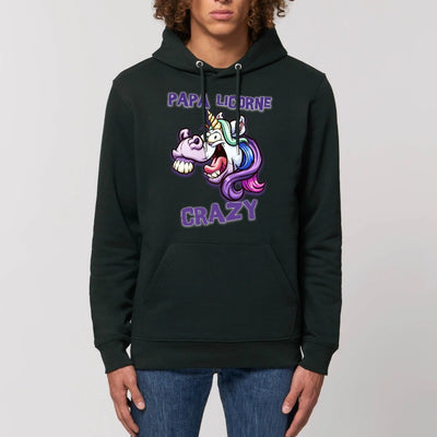 sweat hoodie papa licorne crazy noir coton bio