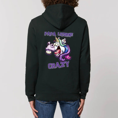 sweat hoodie papa licorne crazy noir coton bio dos
