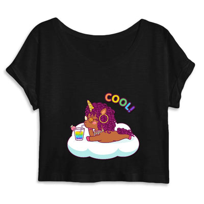 Crop top licorne cool curly noir coton bio