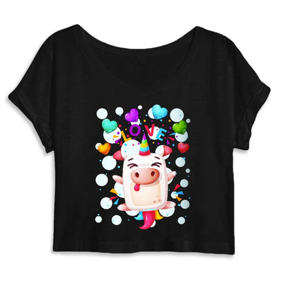 Crop top licorne crazy love noir coton bio