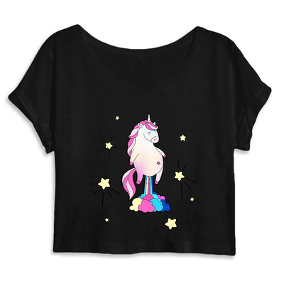 Crop top licorne qui pète des paillettes noir coton bio