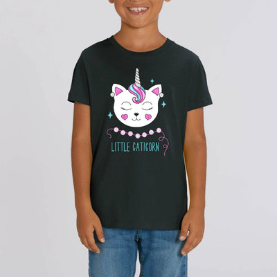 t-shirt licorne enfant little caticorn noir coton bio