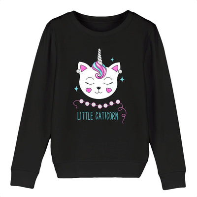 sweat licorne enfant little caticorn noir coton bio 