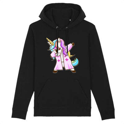 sweat licorne infirmière qui dab noir coton bio