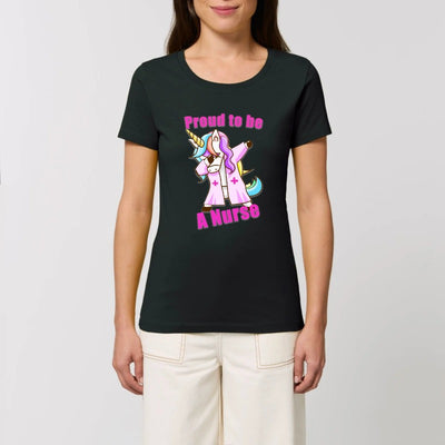 t-shirt licorne proud to be a nurse noir coton bio