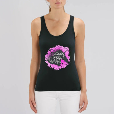 Débardeur licorne never stop dreaming noir coton bio