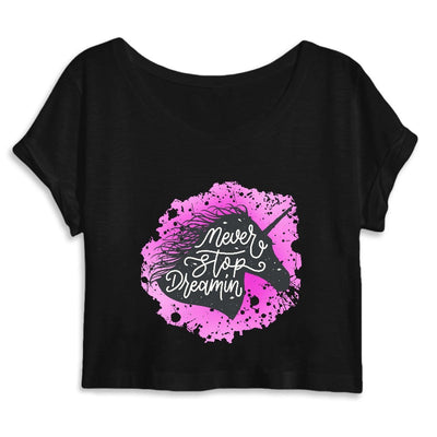Crop top licorne never stop dreaming noir coton bio 