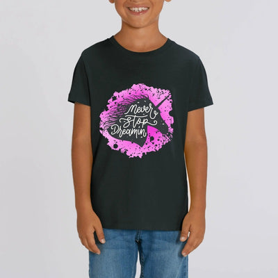 t-shirt licorne never stop dreaming noir coton bio