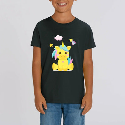 tee shirt enfant noir licorne jaune coton bio 