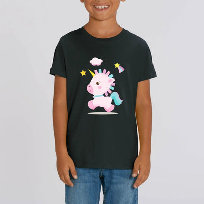 tee shirt enfant noir licorne rose coton bio 