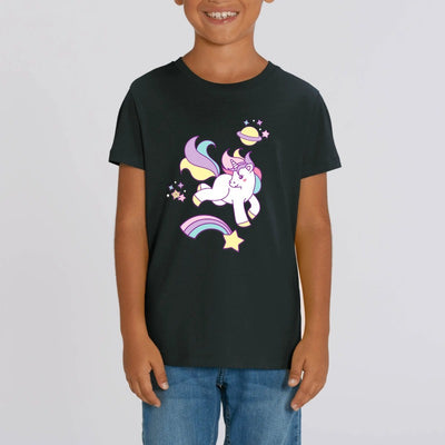 t-shirt licorne enfant noir étoile filante coton bio