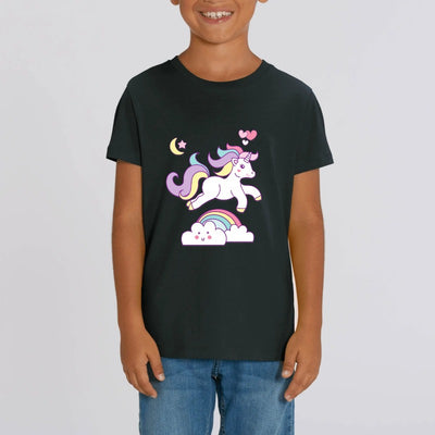 T-shirt licorne enfant noir nuage enchanté coton bio
